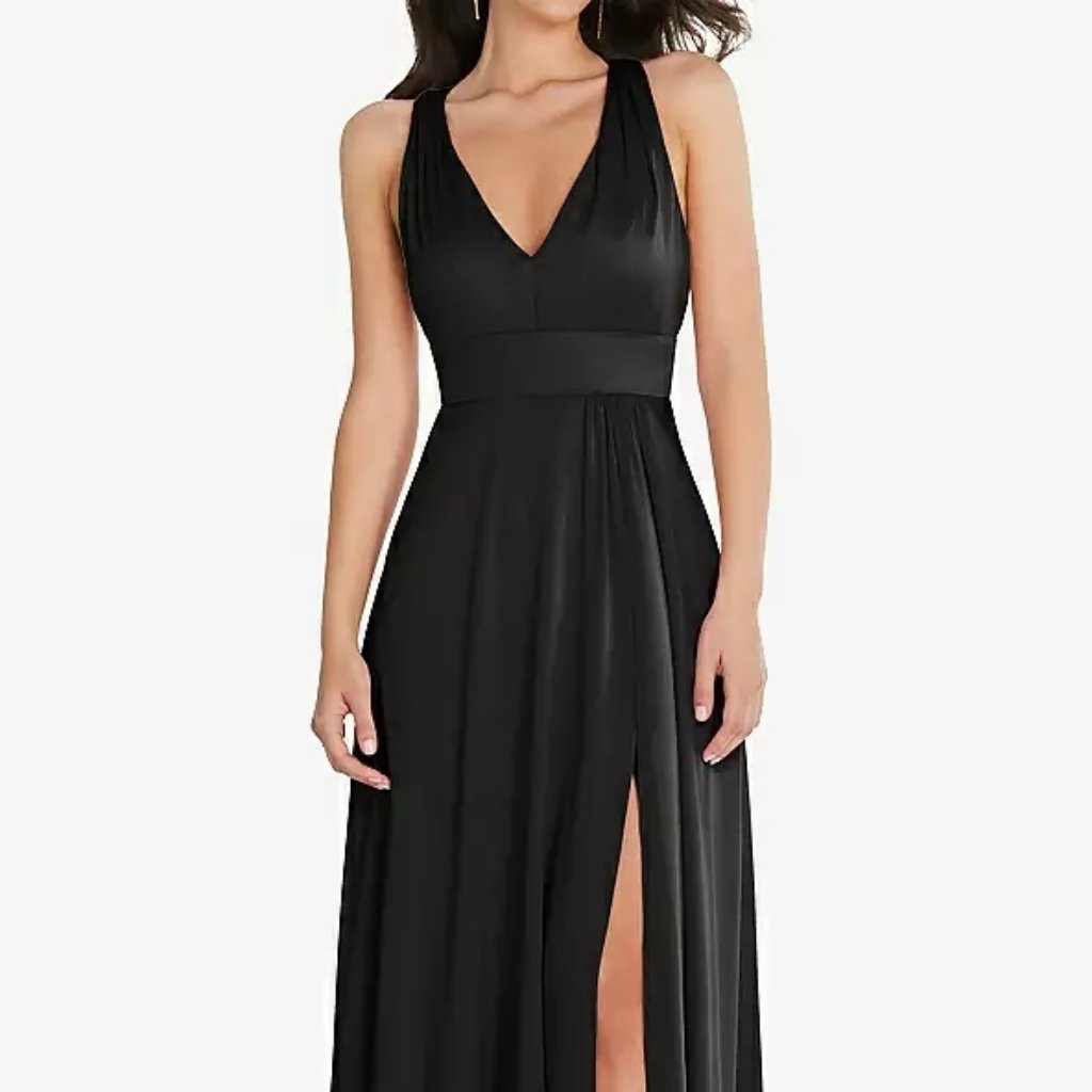 After Six 6863..Criss Cross Back Maxi Dress With Front Slit...Black..Size 8l